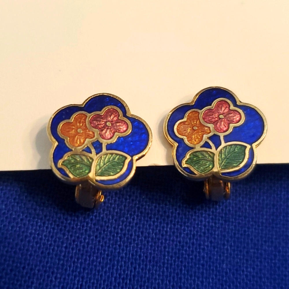 Vintage floral mosaic earrings